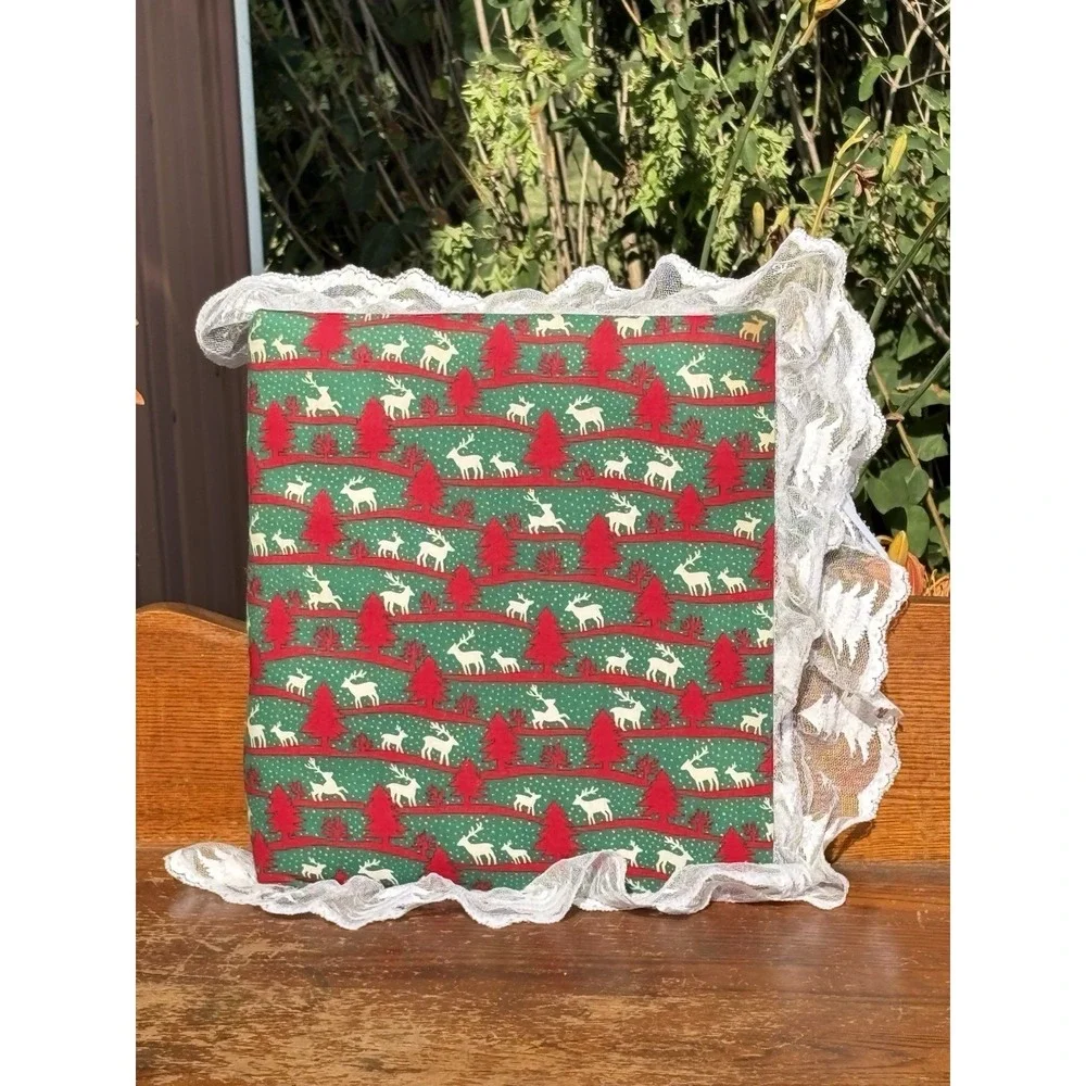 Vintage Handmade Fabric Lace Padded Christmas Tree Deer Photo Album Grannycore